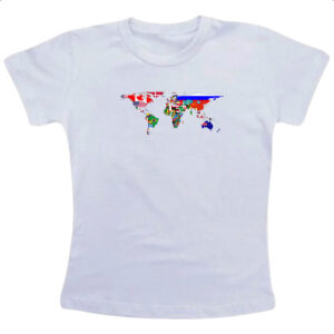 Camiseta Infanto Juvenil Mapa Mundi Bandeiras