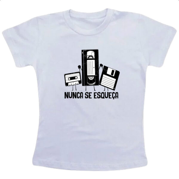 Camiseta Infanto Juvenil Nunca se esqueca K7 VHS e Disquete