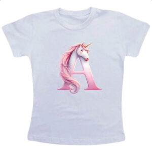 Camiseta Infanto Juvenil Unicornio Alfabeto Letra A