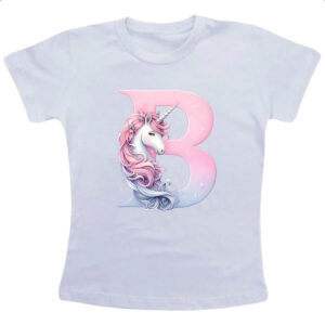Camiseta Infanto Juvenil Unicornio Alfabeto Letra B