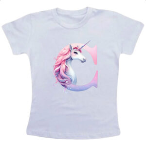 Camiseta Infanto Juvenil Unicornio Alfabeto Letra C