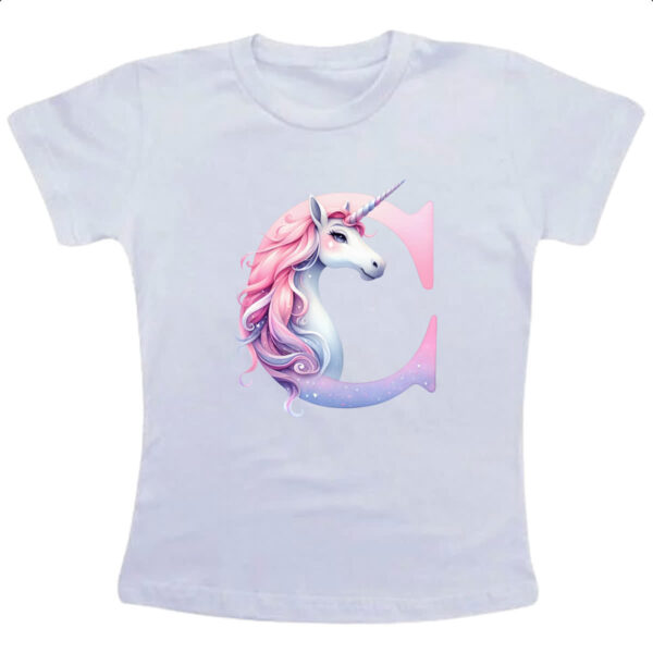 Camiseta Infanto Juvenil Unicornio Alfabeto Letra C