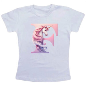Camiseta Infanto Juvenil Unicornio Alfabeto Letra F