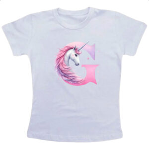 Camiseta Infanto Juvenil Unicornio Alfabeto Letra G