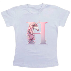 Camiseta Infanto Juvenil Unicornio Alfabeto Letra H