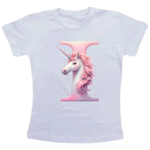 Camiseta Infanto Juvenil Unicornio Alfabeto Letra I