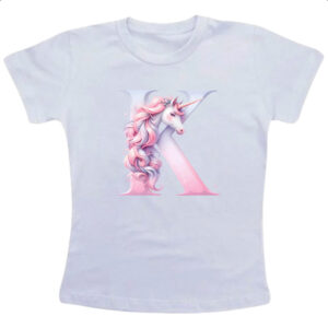 Camiseta Infanto Juvenil Unicornio Alfabeto Letra K