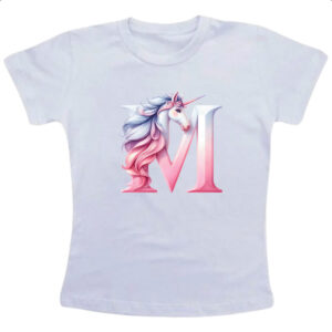 Camiseta Infanto Juvenil Unicornio Alfabeto Letra M