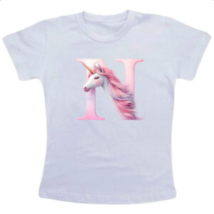 Camiseta Infanto Juvenil Unicornio Alfabeto Letra N