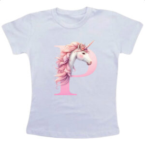 Camiseta Infanto Juvenil Unicornio Alfabeto Letra P