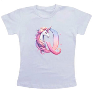 Camiseta Infanto Juvenil Unicornio Alfabeto Letra Q