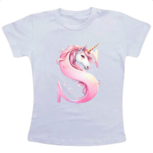 Camiseta Infanto Juvenil Unicornio Alfabeto Letra S