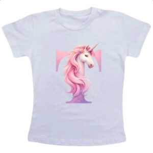 Camiseta Infanto Juvenil Unicornio Alfabeto Letra T