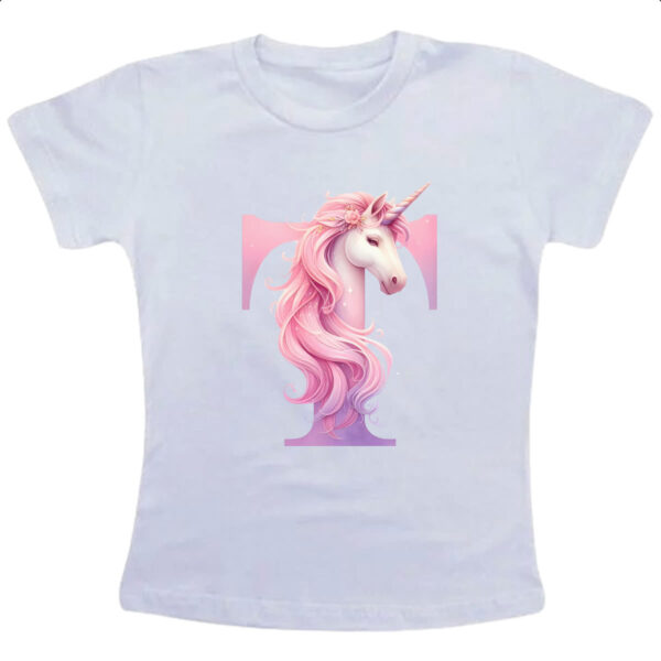 Camiseta Infanto Juvenil Unicornio Alfabeto Letra T