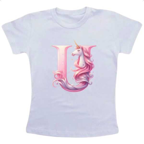 Camiseta Infanto Juvenil Unicornio Alfabeto Letra U