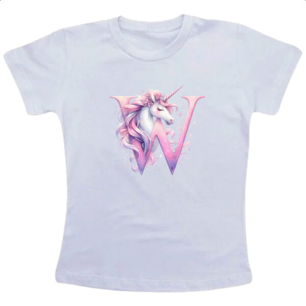 Camiseta Infanto Juvenil Unicornio Alfabeto Letra W