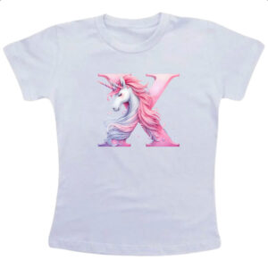 Camiseta Infanto Juvenil Unicornio Alfabeto Letra X