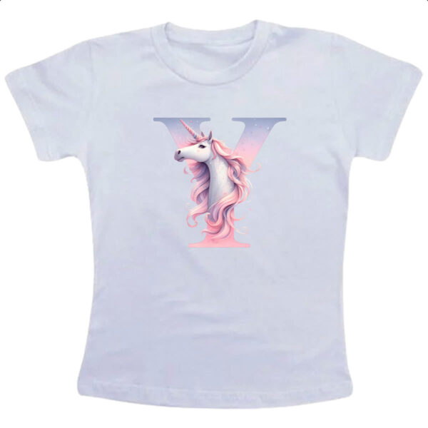 Camiseta Infanto Juvenil Unicornio Alfabeto Letra Y