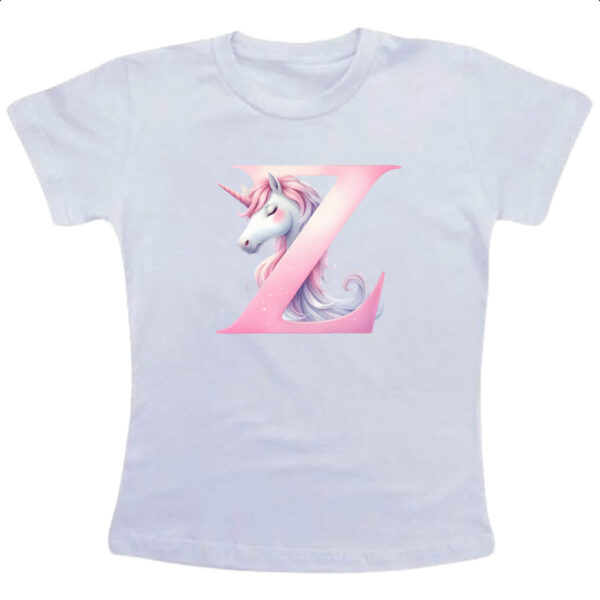 Camiseta Infanto Juvenil Unicornio Alfabeto Letra Z