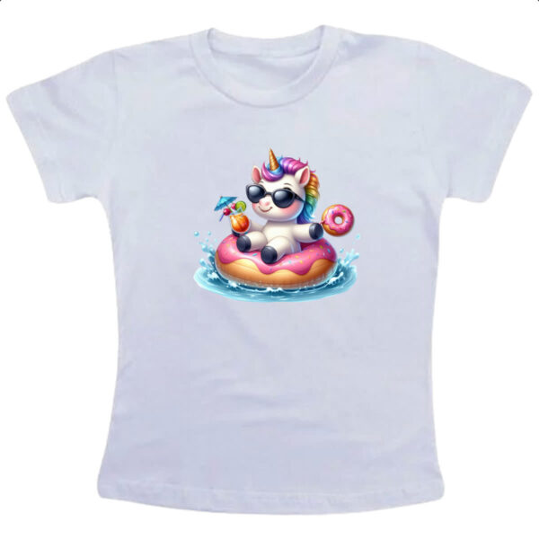 Camiseta Infanto Juvenil Unicornio na boia