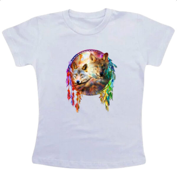 Camiseta Infanto Juvenil Apanhador de sonhos casal de lobo