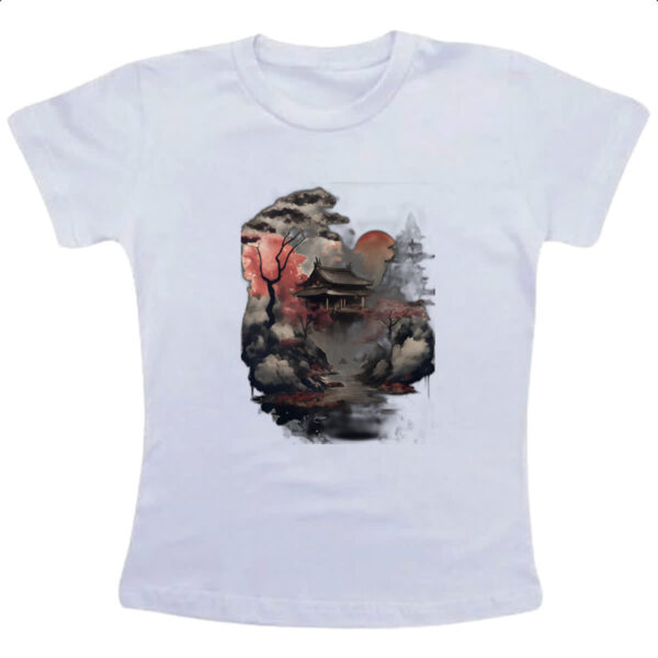 Camiseta Infanto Juvenil Paisagem Asia tinta a oleo