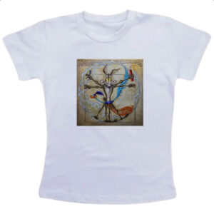 Camiseta Infanto Juvenil Papa Leguas e Coyote Vitruviano Da Vinci