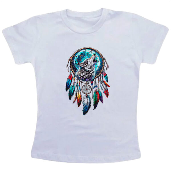 Camiseta Infanto Juvenil Apanhador de sonhos lobo uivando