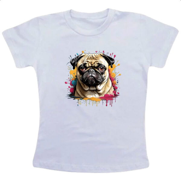 Camiseta Infanto Juvenil Pug Watercolor Splash Art