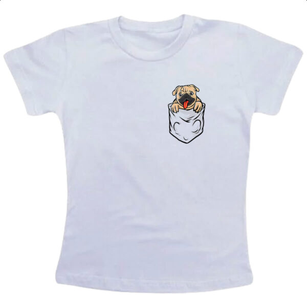 Camiseta Infanto Juvenil Pug no bolso