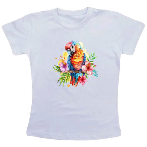 Camiseta Infanto Juvenil Arara na flor