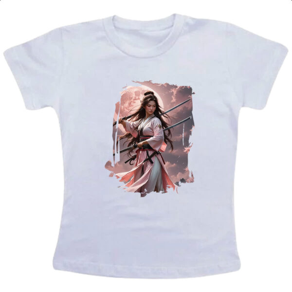 Camiseta Infanto Juvenil Samurai girl sunset rosa