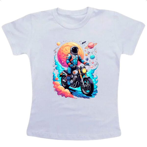 Camiseta Infanto Juvenil Astronauta Motoqueiro