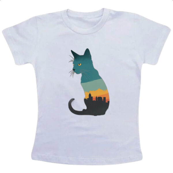 Camiseta Infanto Juvenil Silhueta gato cidade noturna