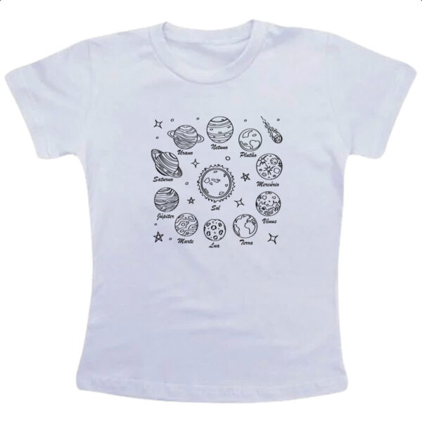Camiseta Infanto Juvenil Sistema solar desenho de caneta
