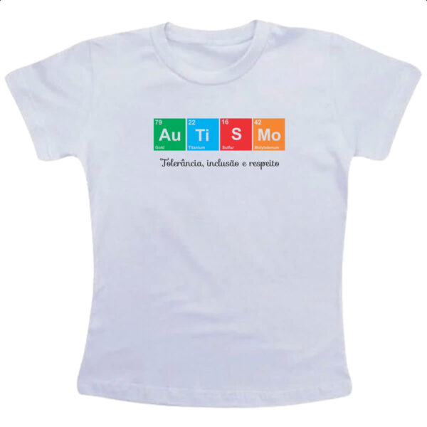 Camiseta Infanto Juvenil Autismo tabela periodica