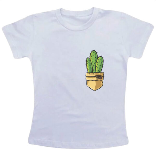 Camiseta Infanto Juvenil Bolso com cacto e laco