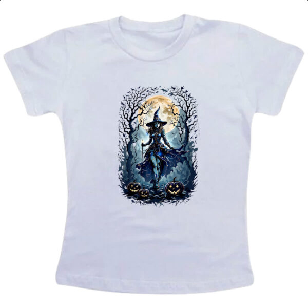 Camiseta Infanto Juvenil Halloween Bruxa Noite Lua Cheia