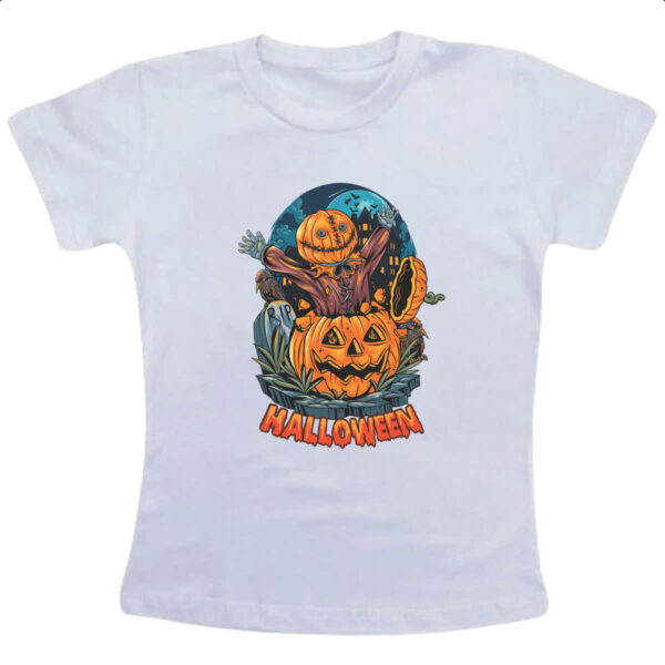 Camiseta Infanto Juvenil Halloween pumpkin saindo da abobora