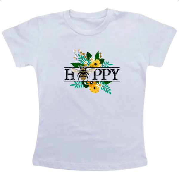 Camiseta Infanto Juvenil Happy Bee vintage flores