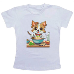 Camiseta Infanto Juvenil Cao feliz cozinhando lamem
