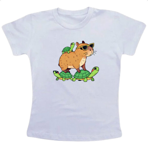 Camiseta Infanto Juvenil Capivara corrida tartaruga