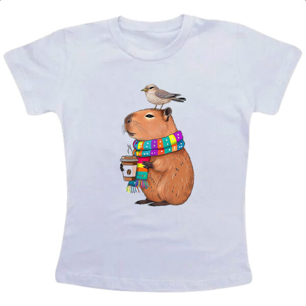Camiseta Infanto Juvenil Capivara de boas com cafe