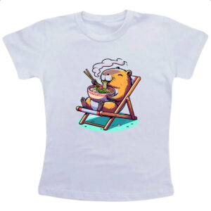 Camiseta Infanto Juvenil Capivara ferias comendo lamen