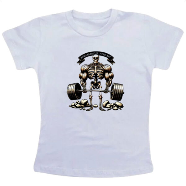 Camiseta Infanto Juvenil Caveira instalando musculos