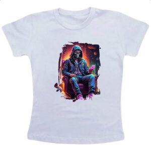 Camiseta Infanto Juvenil Caveira neon no sofa