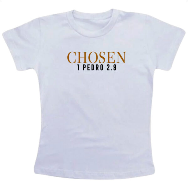 Camiseta Infanto Juvenil Chosen 1 Pedro 2.9 Biblia Jesus