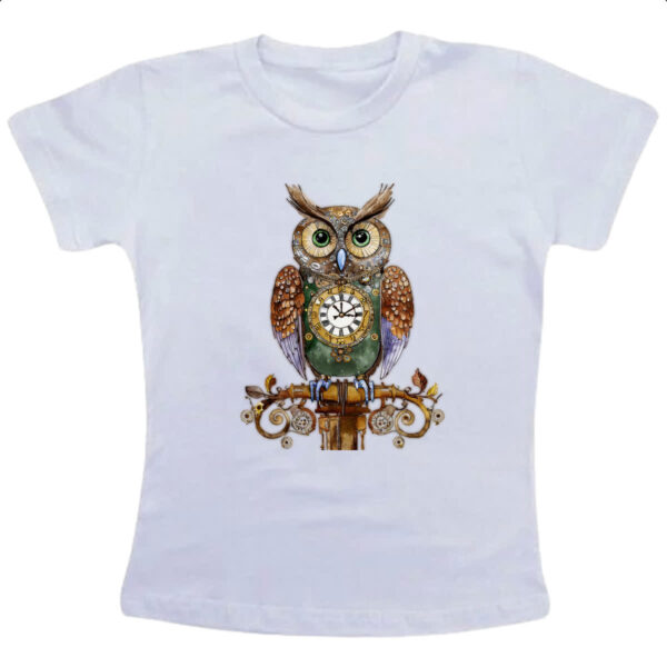 Camiseta Infanto Juvenil Coruja maquina do tempo