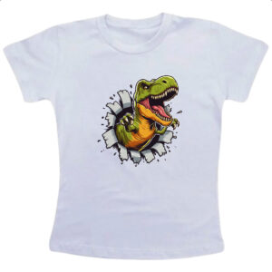 Camiseta Infanto Juvenil Dinossauro T-Rex rasgando a camisa