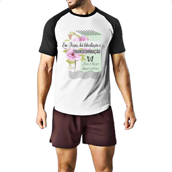 Camiseta Raglan Em Jesus ha libertacao - Imagem 2